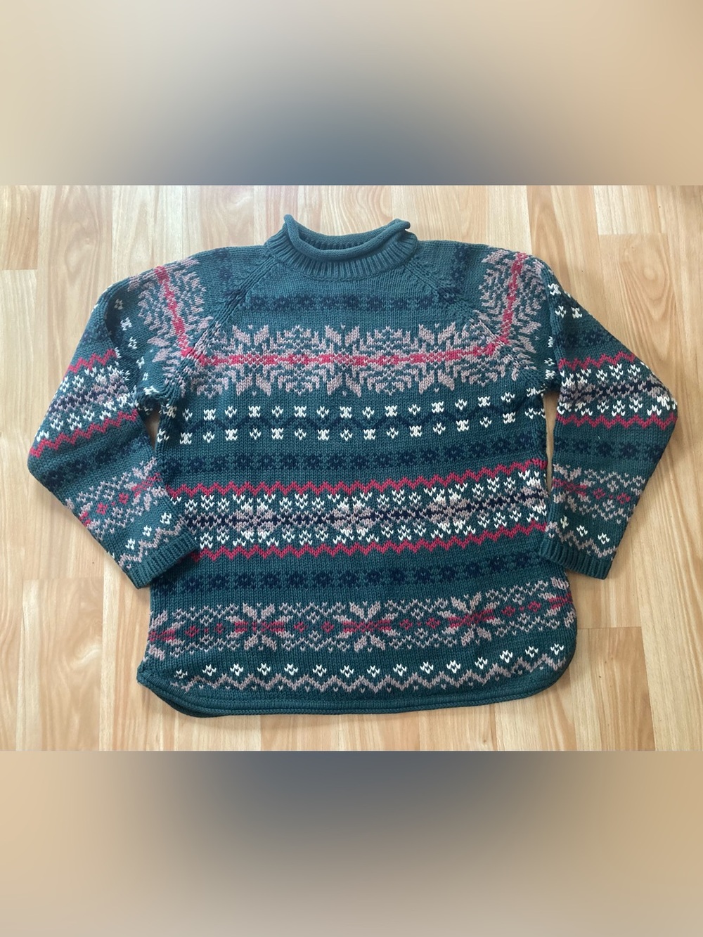 Vintage Eddie Bauer Fair Isle Holiday Sweater Made in Hong Kong 100% Cotton Wms